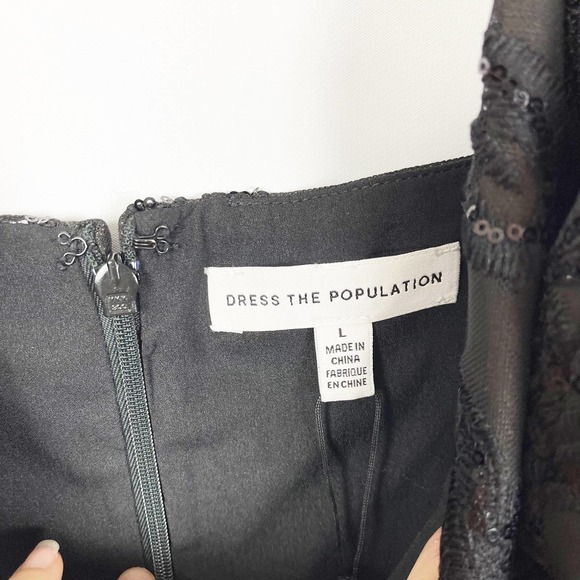 Dress The Population Womens Giulia Sequin Crepe Dress Large Black NWT. - Picture 7 of 8